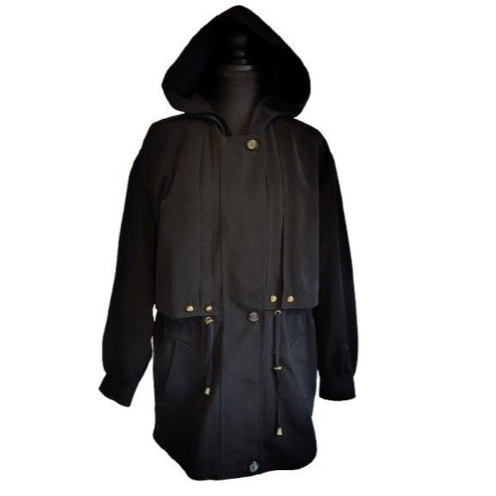 Fleet Street coat Jacket Womens Hooded Trench Rain Coat Black Sz S